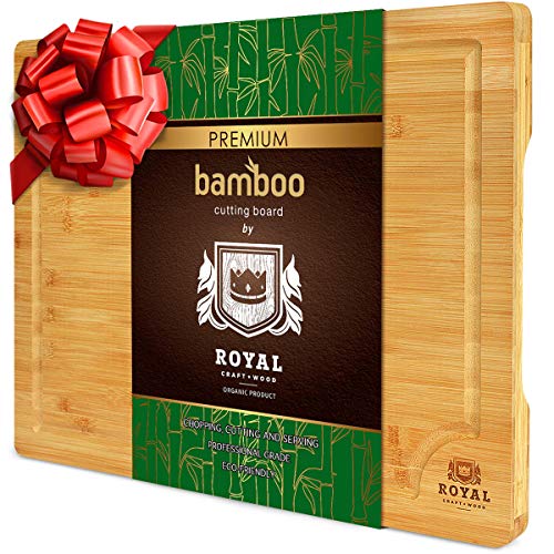 Large Organic Bamboo Cutting Board For Kitchen, With 3 Built-In